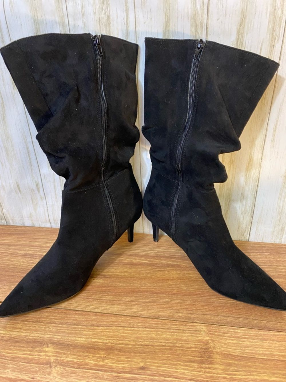 Wild Diva Black Pointed Toe Mid-Calf Heeled Boots Stiletto Slouch Size (10)